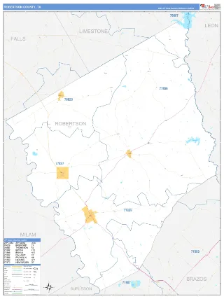 Robertson County, TX Business Reference style ZIP Code wall map