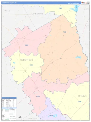 Robertson County, TX ColorCast style ZIP Code wall map