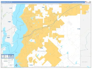 Rockwall County, TX Business Reference style ZIP Code wall map