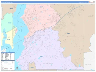 Rockwall County, TX ColorCast style ZIP Code wall map