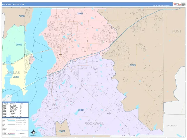 Rockwall County, TX ZIP Code Wall Map, ColorCast style