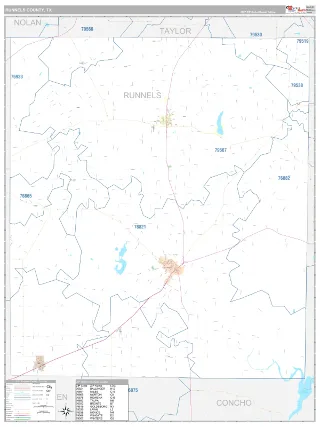Runnels County, TX Classic style ZIP Code wall map