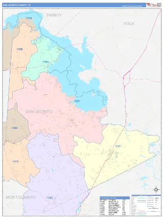 San Jacinto County, TX ColorCast style ZIP Code wall map