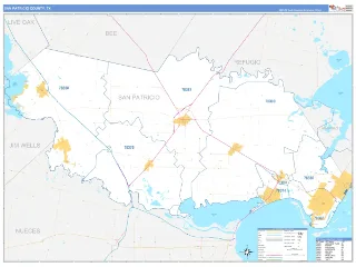 San Patricio County, TX Business Reference style ZIP Code wall map