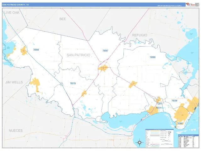 San Patricio County, TX ZIP Code Wall Map, Business Reference style