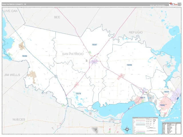 San Patricio County, TX ZIP Code Wall Map, Classic style