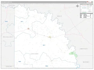 San Saba County, TX Classic style ZIP Code wall map