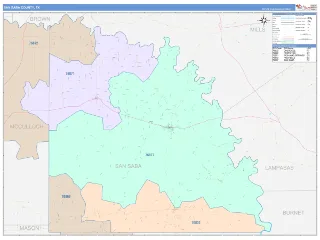 San Saba County, TX ColorCast style ZIP Code wall map