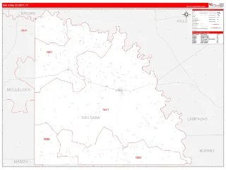 San Saba County, TX RedLine style ZIP Code wall map