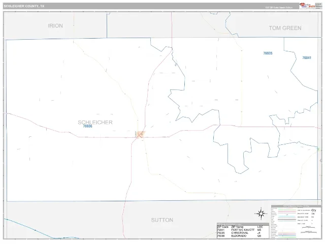 Schleicher County, TX ZIP Code Wall Map, Classic style