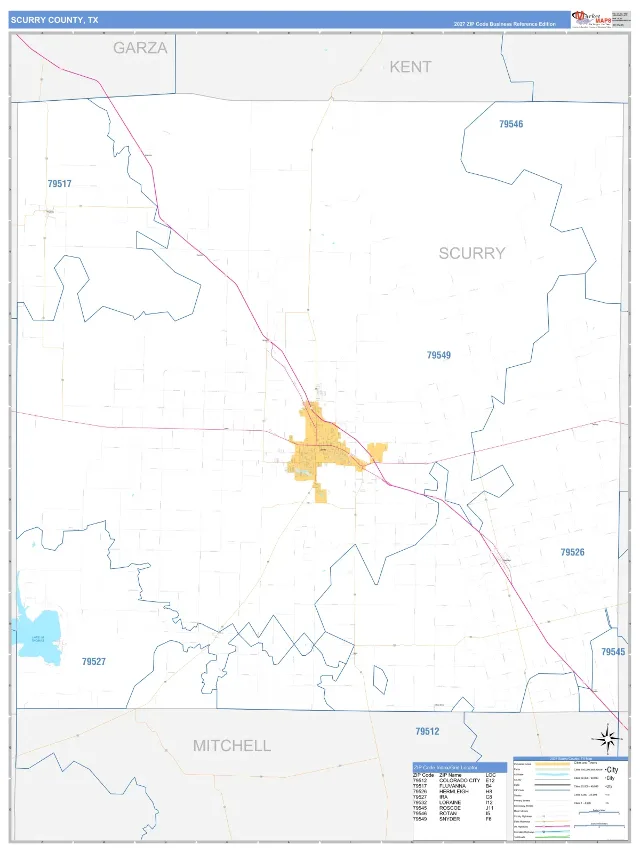 Scurry County, TX ZIP Code Wall Map, Business Reference style