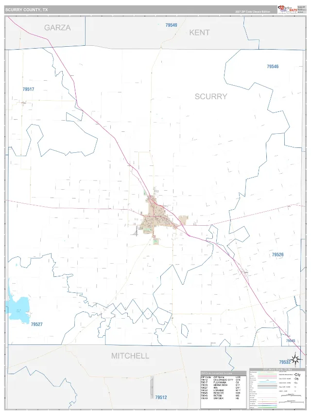 Scurry County, TX ZIP Code Wall Map, Classic style