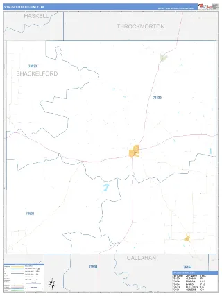 Shackelford County, TX Business Reference style ZIP Code wall map