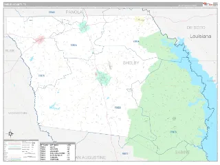 Shelby County, TX Classic style ZIP Code wall map