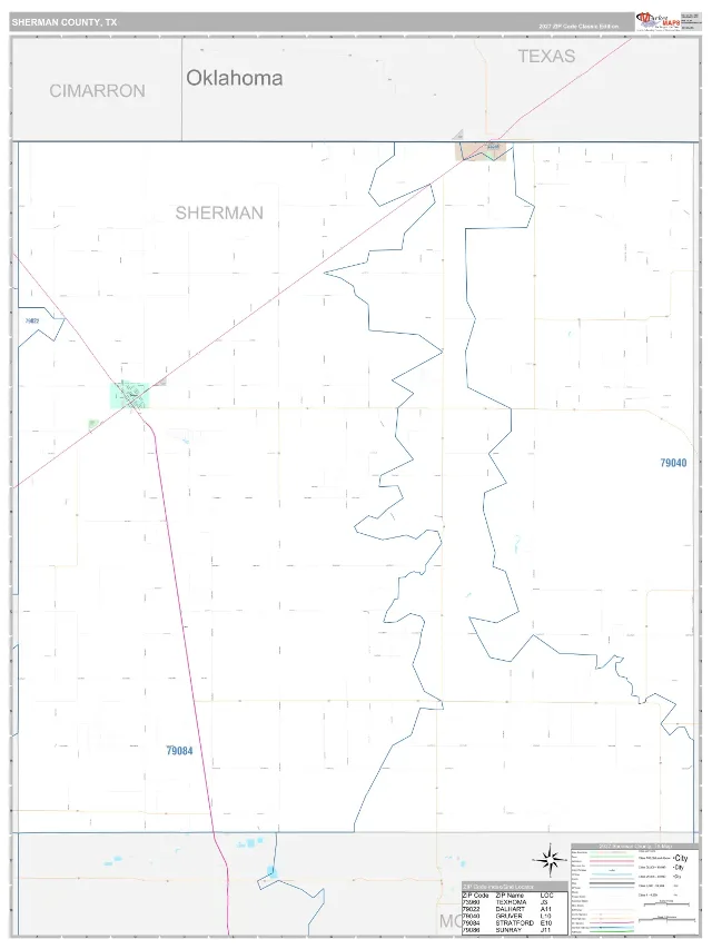 Sherman County, TX ZIP Code Wall Map, Classic style