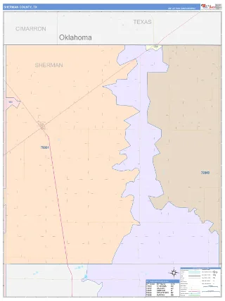 Sherman County, TX ColorCast style ZIP Code wall map