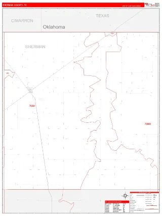 Sherman County, TX RedLine style ZIP Code wall map