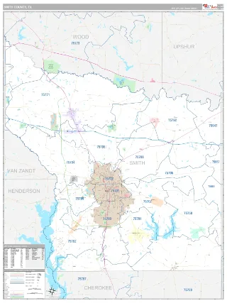 Smith County, TX Classic style ZIP Code wall map