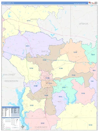 Smith County, TX ColorCast style ZIP Code wall map