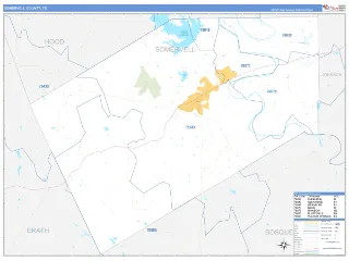 Somervell County, TX Business Reference style ZIP Code wall map