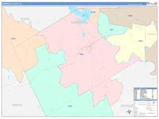 Somervell County, TX ColorCast style ZIP Code wall map