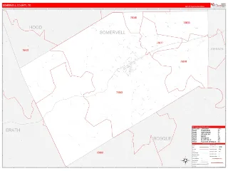 Somervell County, TX RedLine style ZIP Code wall map