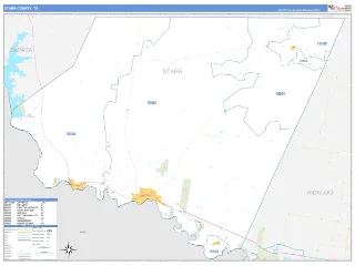 Starr County, TX Business Reference style ZIP Code wall map