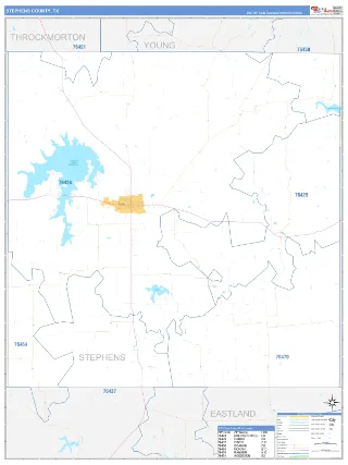 Stephens County, TX Business Reference style ZIP Code wall map