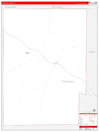 Sterling County, TX RedLine style ZIP Code wall map