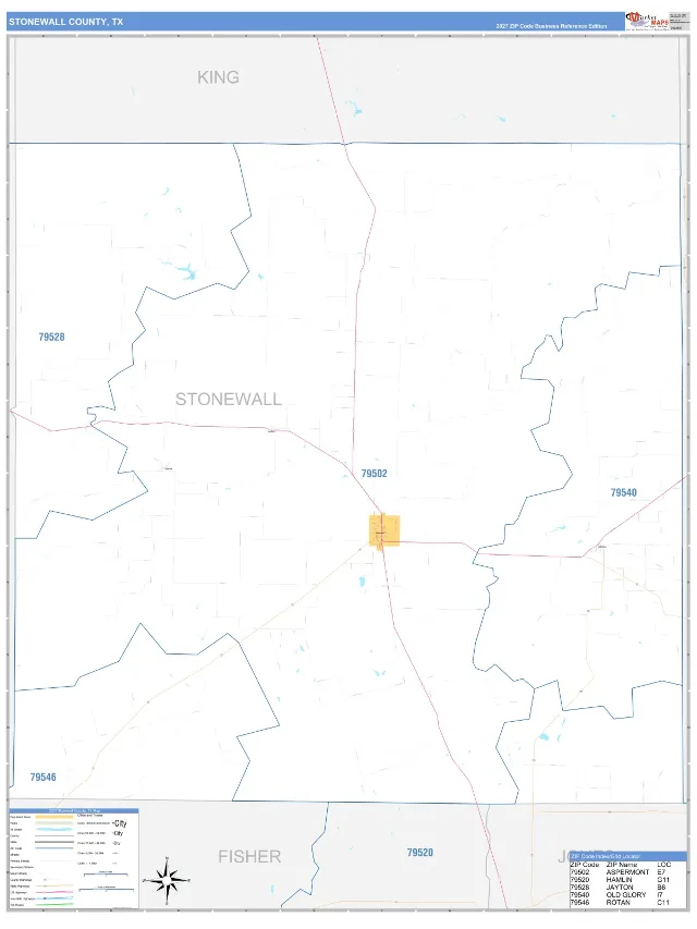 Stonewall County, TX ZIP Code Wall Map, Business Reference style