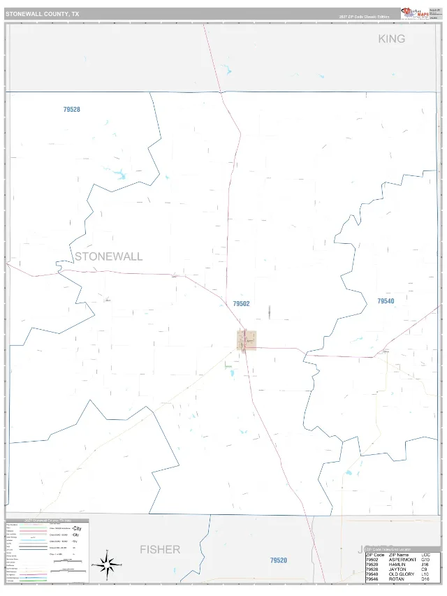 Stonewall County, TX ZIP Code Wall Map, Classic style