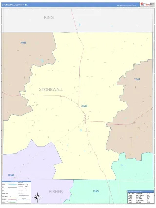 Stonewall County, TX ColorCast style ZIP Code wall map