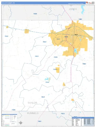 Taylor County, TX Business Reference style ZIP Code wall map