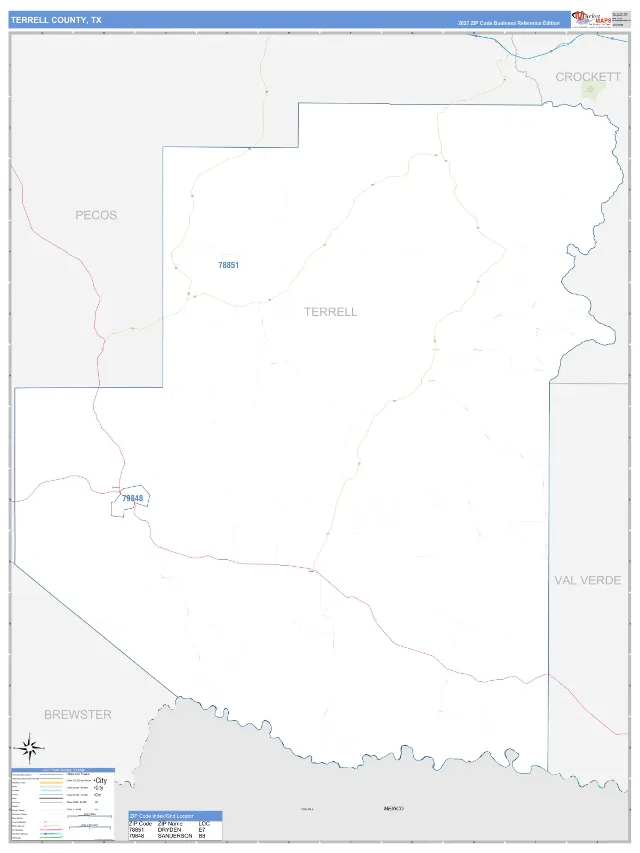 Terrell County, TX ZIP Code Wall Map, Business Reference style