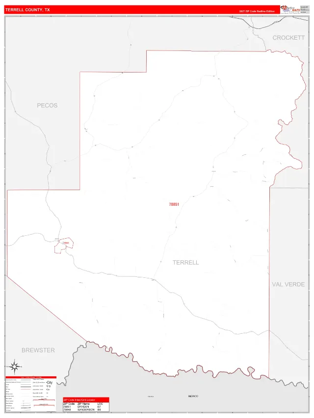 Terrell County, TX ZIP Code Wall Map, RedLine style