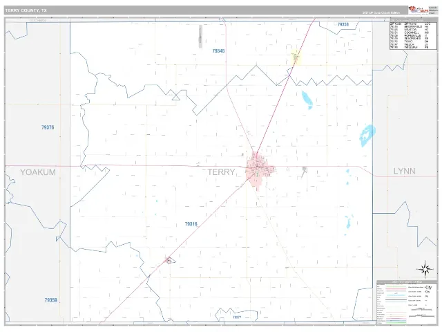 Terry County, TX ZIP Code Wall Map, Classic style
