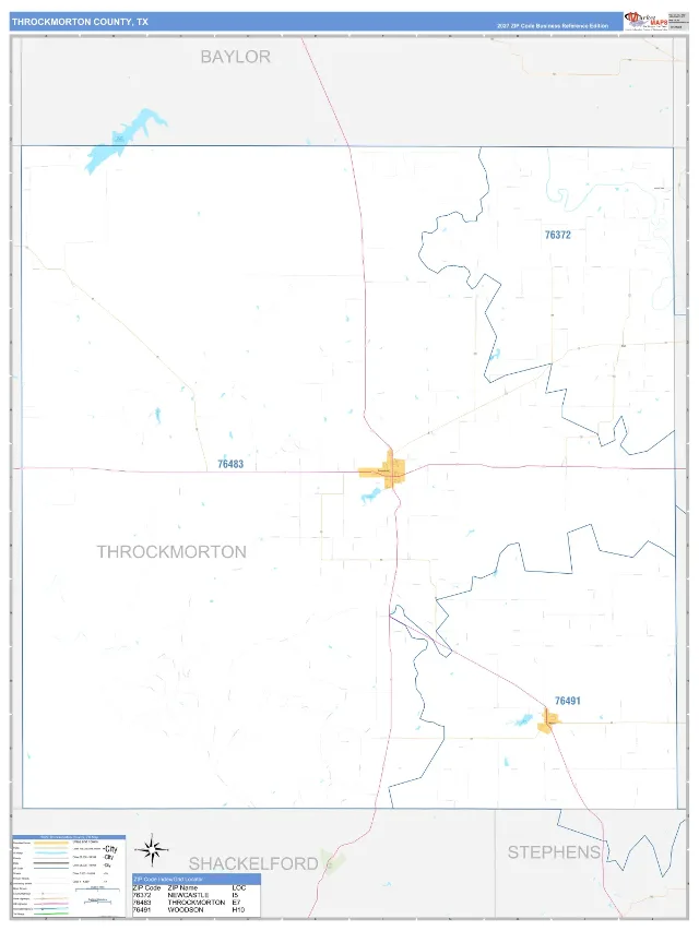 Throckmorton County, TX ZIP Code Wall Map, Business Reference style