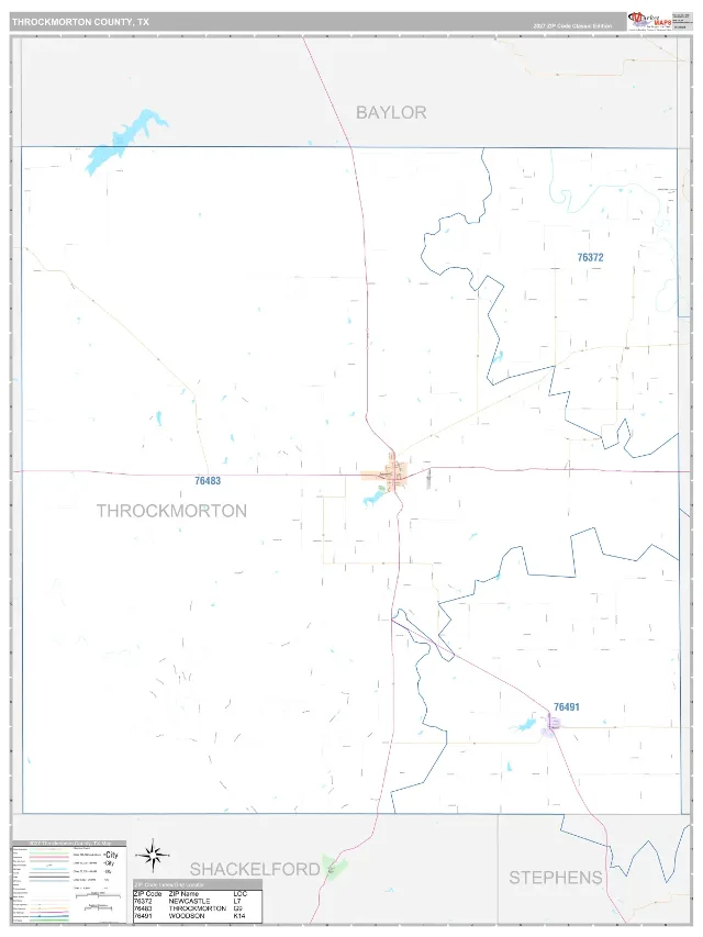 Throckmorton County, TX ZIP Code Wall Map, Classic style