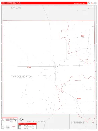 Throckmorton County, TX RedLine style ZIP Code wall map