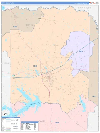 Titus County, TX ColorCast style ZIP Code wall map