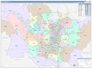 Travis County, TX ColorCast style ZIP Code wall map