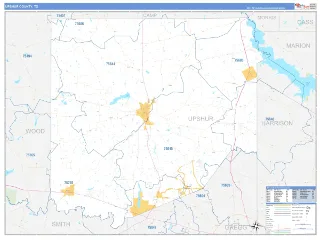 Upshur County, TX Business Reference style ZIP Code wall map