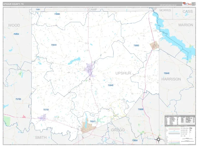 Upshur County, TX ZIP Code Wall Map, Classic style