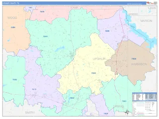Upshur County, TX ColorCast style ZIP Code wall map