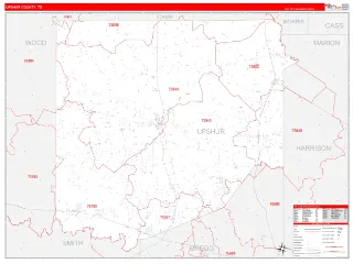 Upshur County, TX RedLine style ZIP Code wall map