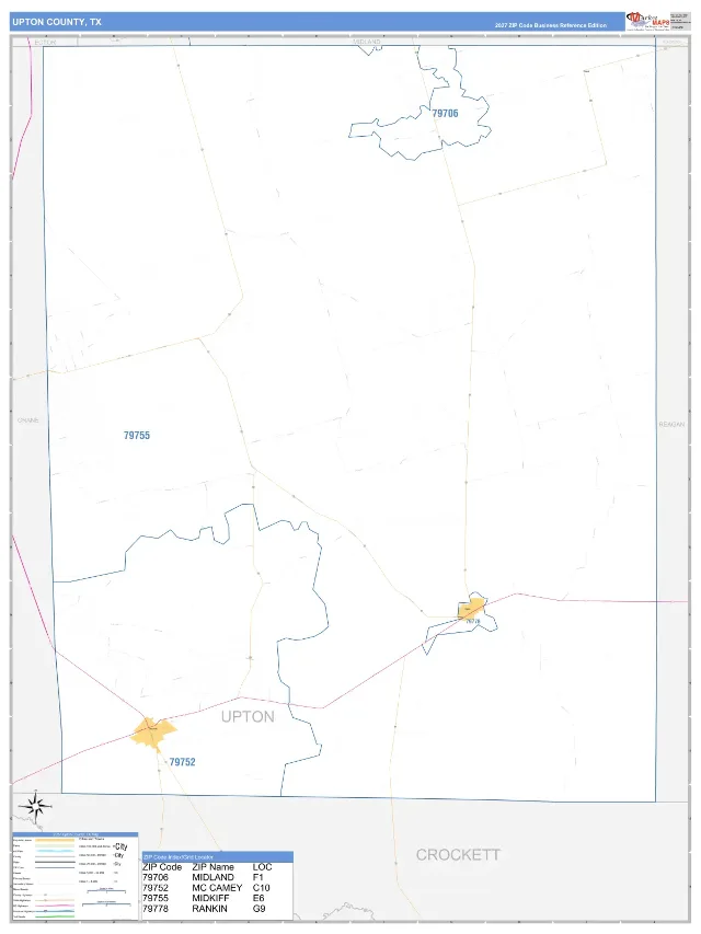 Upton County, TX ZIP Code Wall Map, Business Reference style