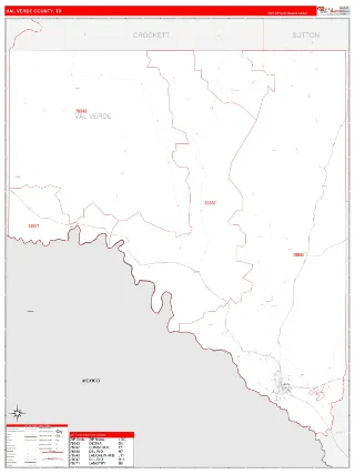 Val Verde County, TX RedLine style ZIP Code wall map