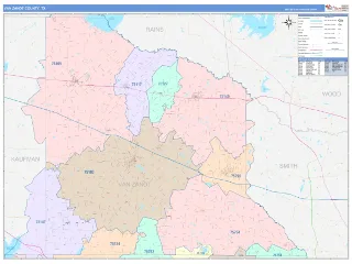 Van Zandt County, TX ColorCast style ZIP Code wall map