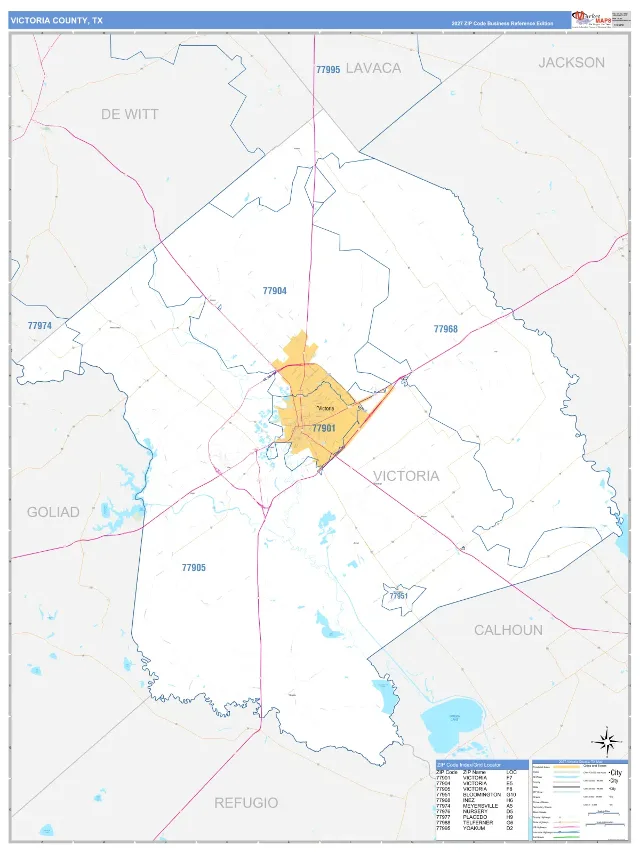 Victoria County, TX ZIP Code Wall Map, Business Reference style