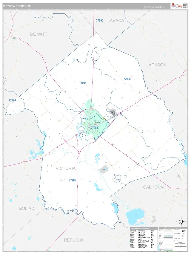 Victoria County, TX ZIP Code Wall Map, Classic style